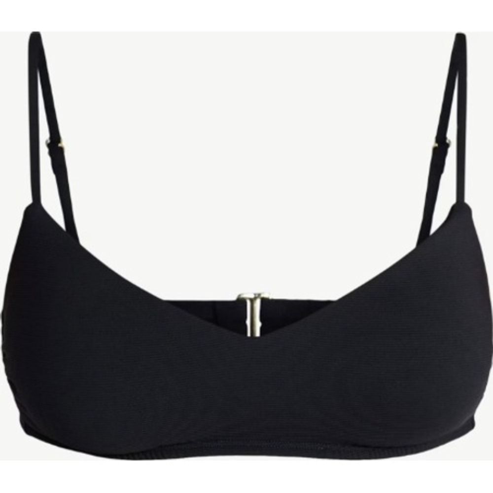 Time and Tru Bikini Top Women 3X Black Ribbed Adjustable Straps Gold Hook